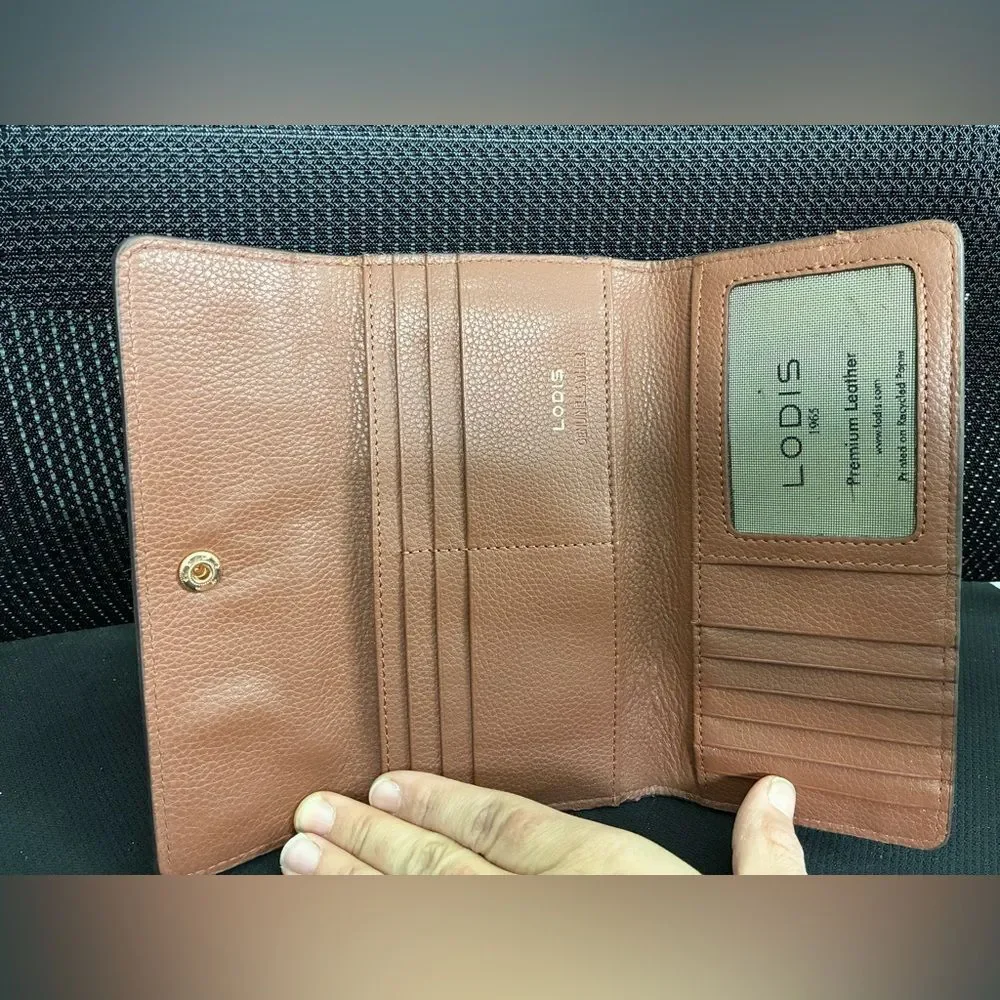 NWT Lodis 2-Piece Purple Leather Card Holder Chestnut Brown Slim Wallet